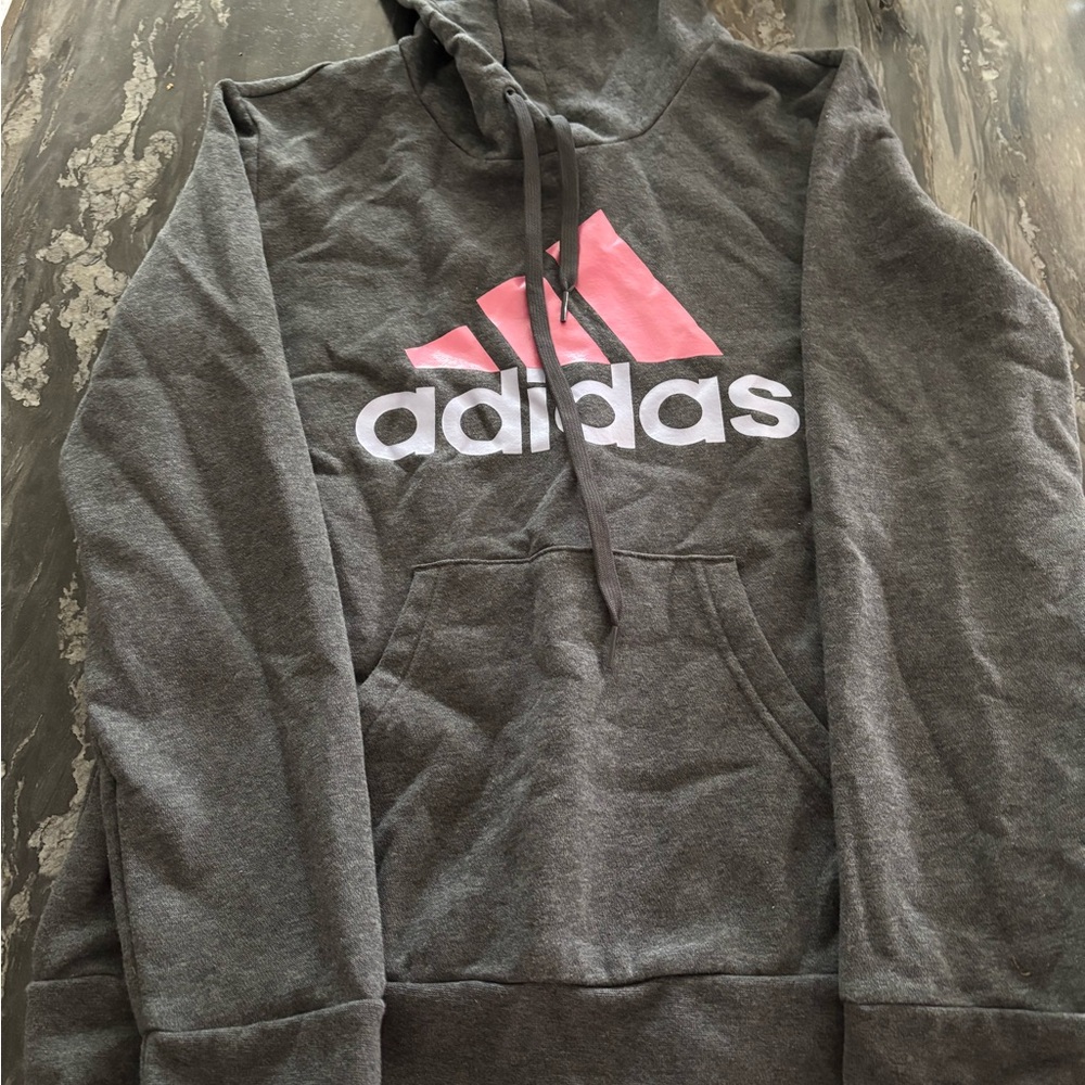 Adidas Women's Gray Hoodie with Pink Logo